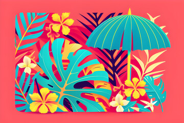 Fototapeta na wymiar Tropical pattern, retro illustration. Generative AI