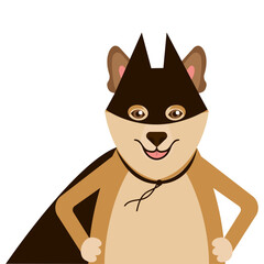 A corgi dog in a batman costume. Superhero. Pets. Costume party. Party. Suit, mask and cloak. Cartoon style. Holiday card. Vector illustration. Birthday. halloween Celebration. Fun. White background