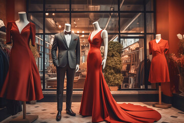Obraz premium Elegance dress and suit. Boutique interior design, super photo realistic background. Generative ai illustration