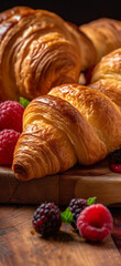 croissants and berries on a wooden table