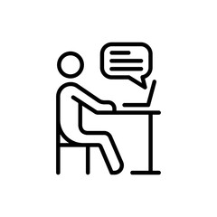 man working on laptop outline vector icon isolated on white. stock vector icon for web, mobile app and ui design