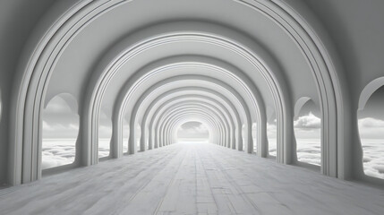a bright white tunnel of heaven with fast perspective