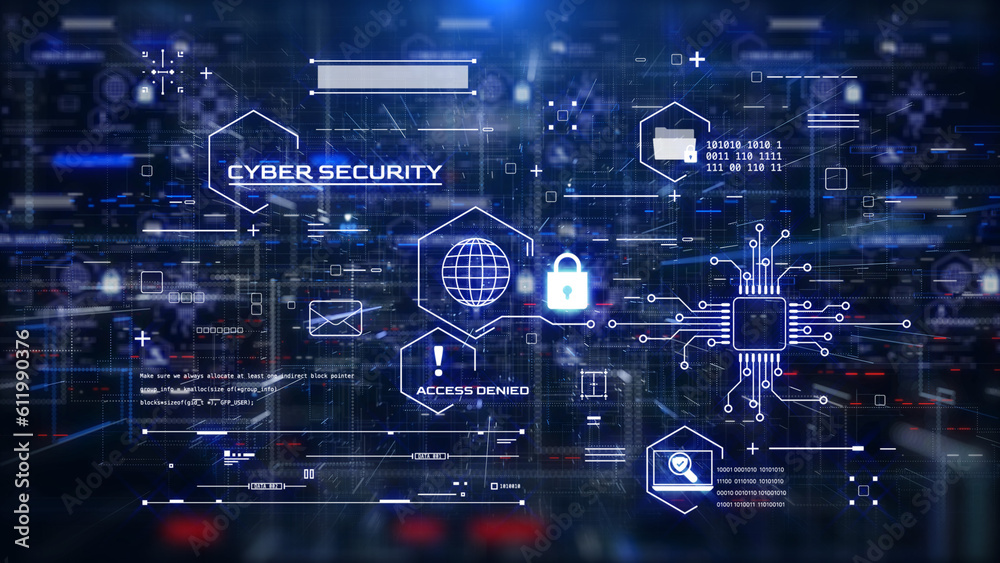 Poster Cyber security digital data security for business, computer, network illustration. Icon of privacy protection background.