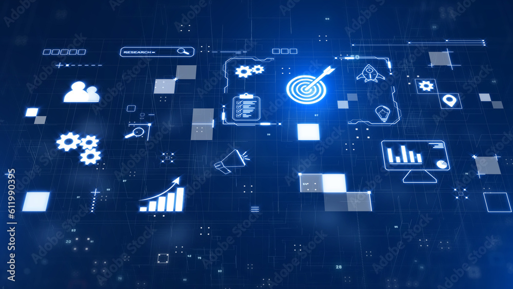 Poster technology data business analysis and strategy, professional financial, digital link tech with futur