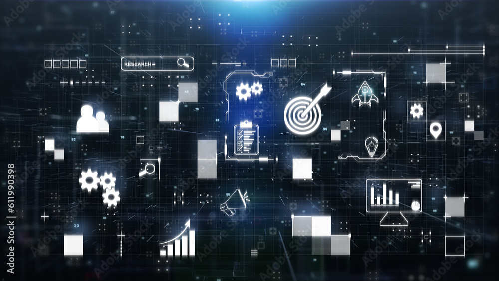 Poster technology data business analysis and strategy, professional financial, digital link tech with futur