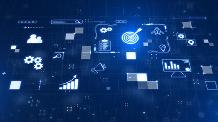 Technology data business analysis and strategy, professional financial, digital link tech with futuristic icon concept illustration.