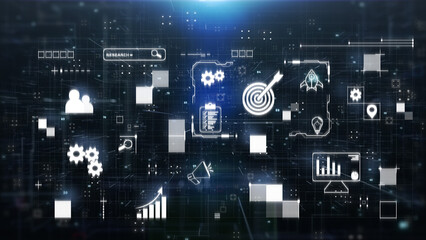 Technology data business analysis and strategy, professional financial, digital link tech with futuristic icon concept illustration.