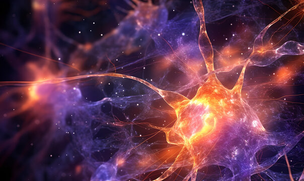 close up of human brain showing neurons firing and neural extensions colour Generative AI