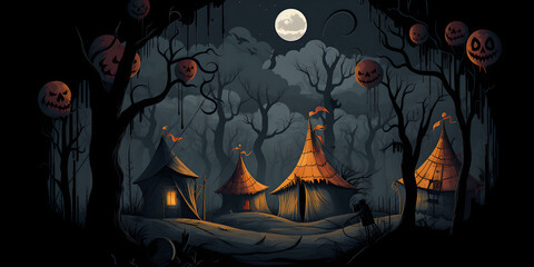 Halloween haunted circus conceptual illustration scary, dark Generative AI