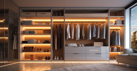 Obraz na płótnie Canvas Modern closet, light gray and light amber, modern, elegantly formal. Generative AI
