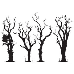 Dead trees vector silhouette. Death trees in winter season silhouette.