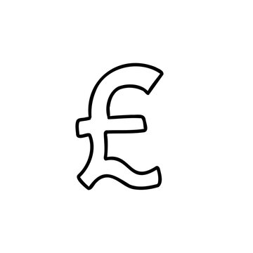 Sketched currency money finance sign icon Pound Sterling GBR. Vector illustration in hand drawn cartoon doodle style isolated on white background. For logo, card, decorating, banks.