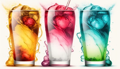 Image of Close-up shows an assortment of brightly colored summertime soft beverages. Generative AI printed on Printed Glass Basin Splashbacks