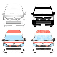 リアルな救急車の正面イラストセット © Susie