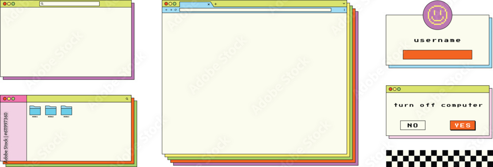 Wall mural set illustration of computer. illustration of a set of banners. web browser window template. mockup 