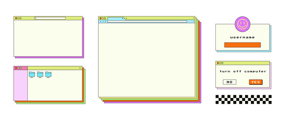 Set illustration of computer. illustration of a set of banners. Web browser window template. Mockup of web site screen. Template of browser for laptop in white simple, flat design.
