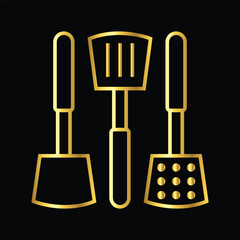 gold spatula, icon, vector, illustration, design, template, flat, style