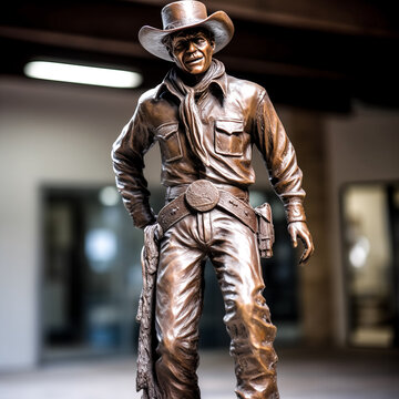 A statuesque cowboy stands tall in bronze - generative ai.