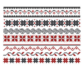 Ukrainian folk embroidery vector pattern set - obrazy, fototapety, plakaty