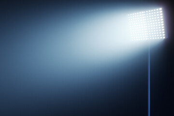 Obraz premium Glowing stadium light on blue foggy background. 3D Rendering