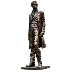 Fototapeta premium A man stands in an open space, dressed in a formal suit and tie, his body cast in bronze. - generative ai.