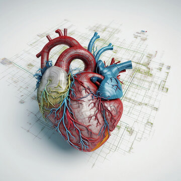 Coeur moderne anatomie m&eacute;dicale, 3D, IA g&eacute;n&eacute;ratif 
