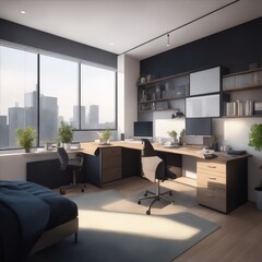 modern living room with an office