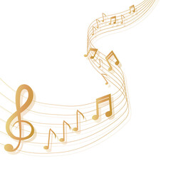 Musical background with clef and notes and 3D effects in gold tone