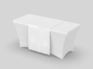 Trade show exhibition advertising table runner adjustable cloth Banner or Table cover. 3d render illustration.	
