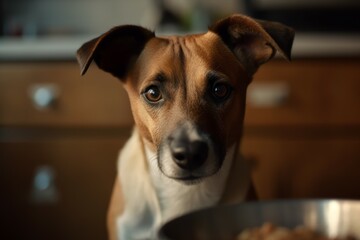 Hungry cute dog sad eyes. Generate Ai