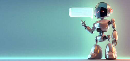 Robot with chat box. Concept of chatbot or ai assistant. AI generated