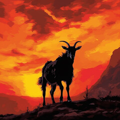 Fototapeta na wymiar Portrait photo of a goat on a sunset background created with generative ai