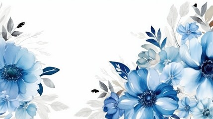 Blue floral art empty text space on white background - generative AI