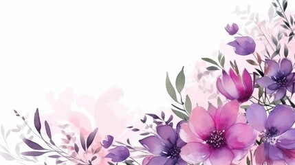 Obraz na płótnie Canvas Purple floral art empty text space on white background - generative AI