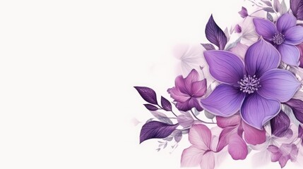 Fototapeta na wymiar Purple floral art empty text space on white background - generative AI