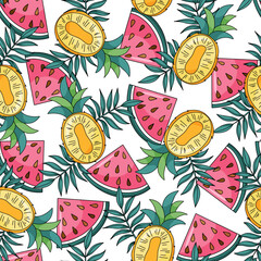 Tropical fruits seamless pattern