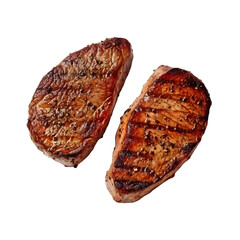 Grilled beef steak with spices on transparent background, PNG file. Generative AI