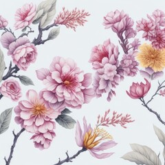 Sakura blossom leaf watercolor on the white background  theme pattern flat illustration for scarf production