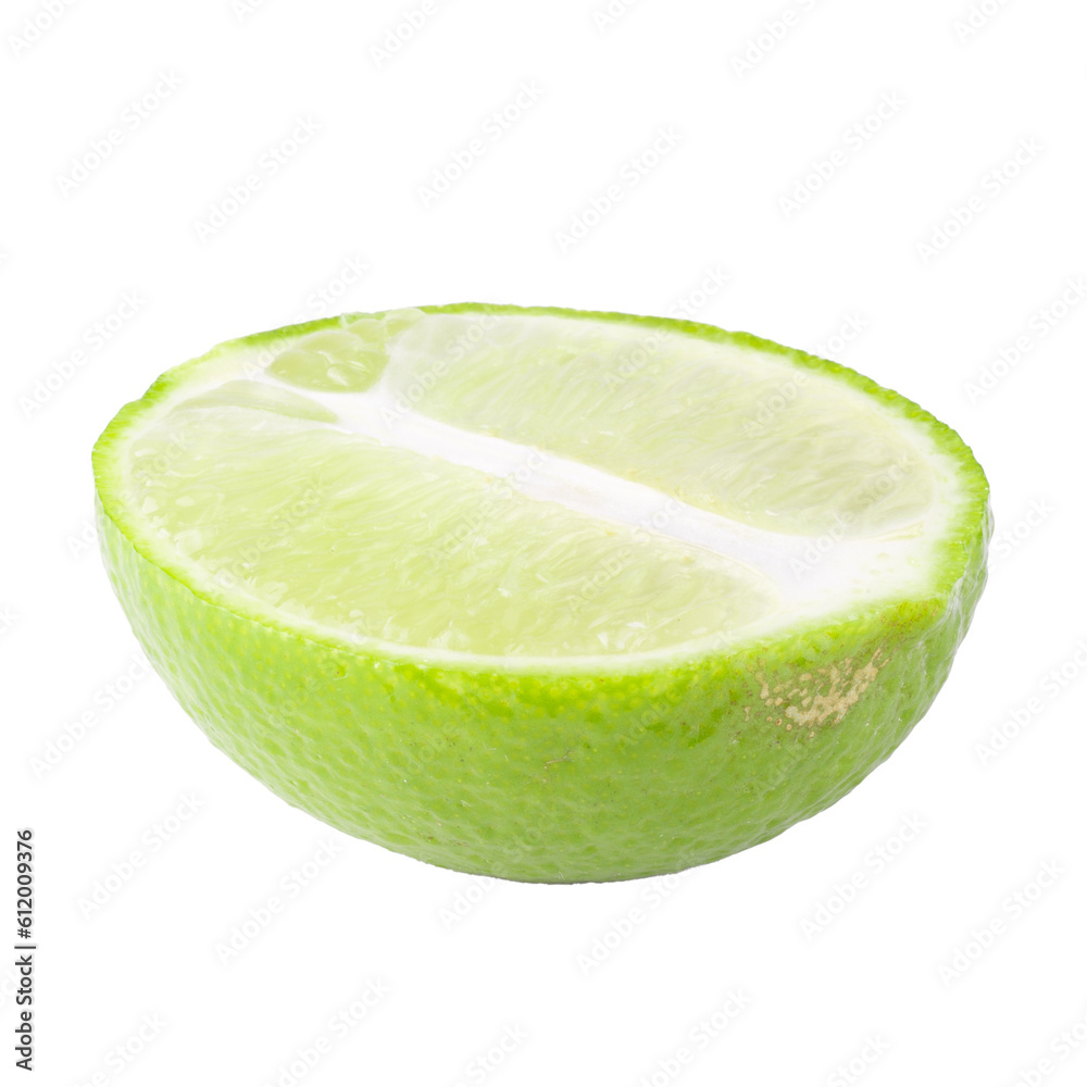 Wall mural whole and sliced limes, sour green fruit isolated on a transparent background.