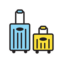 Suitcase flat coloured icon. Travel baggage and luggage colored vector icon and illustration.