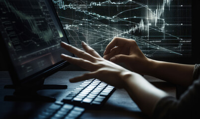 Laptop trading data display. Finance modern analysing. Generative AI.