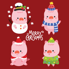 Cute Cartoon Christmas Concept.