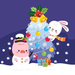 Cute Cartoon Christmas Concept.