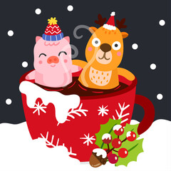 Cute Cartoon Christmas Concept.