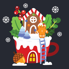 Cute Christmas cartoon illustration featuring festive characters and holiday elements.
