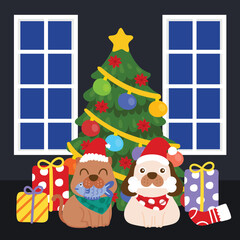 Cute Christmas cartoon illustration featuring festive characters and holiday elements.