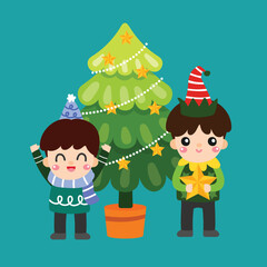Cute Christmas cartoon illustration featuring festive characters and holiday elements.