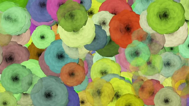 Background of multicolored growing roses in a seamless loop. Abstract blooming flowers art.