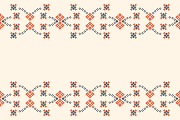 Ethnic geometric fabric pattern Cross Stitch.Ikat embroidery Ethnic oriental Pixel pattern brown cream background. Abstract,vector,illustration. Texture,clothing,decoration,motifs,silk wallpaper.