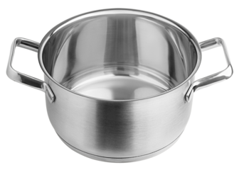 Stainless steel cooking pot, isolated on white background, full depth of field
